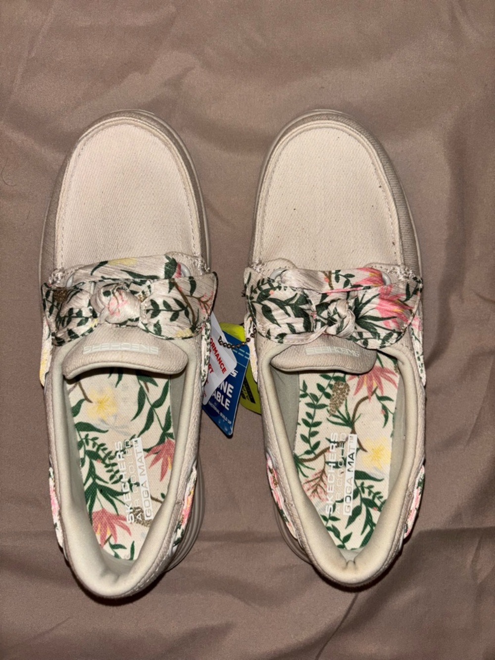 Sketchers Cream Floral Canvas Slip-Ons